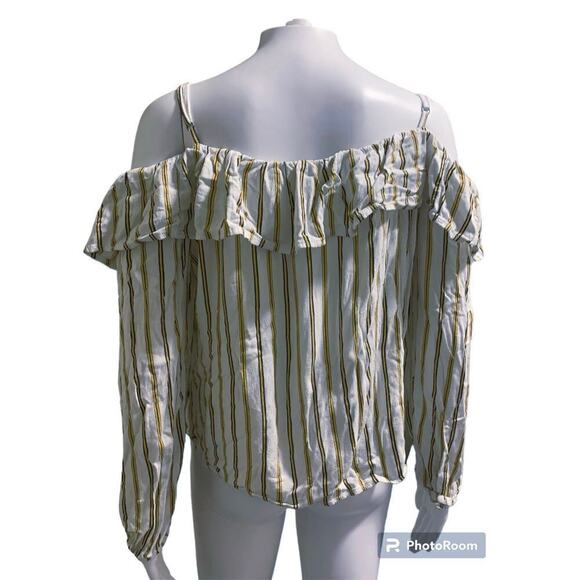 Maurices Women's Size Large Cold Shoulder Top Long Sleeve Vertical Stripe Shirt - Picture 3 of 7
